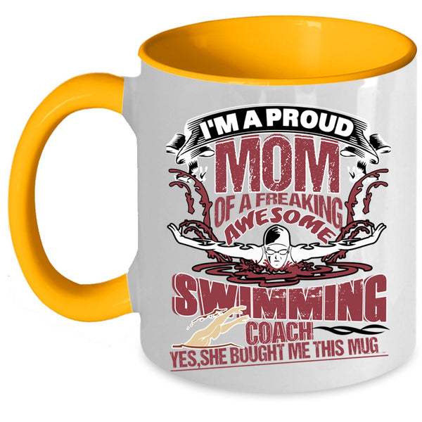 Awesome Coach Coffee Mug, I'm A Proud Mom Of A Swimming Coach Accent Mug