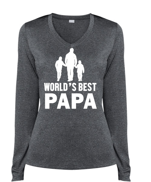 World's Best Papa T Shirt, Being A Papa T Shirt, Father's Day T Shirt (Ladies LS Heather V-Neck)