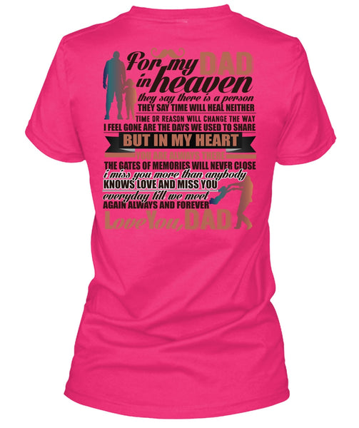 For My Dad In Heaven T Shirt, Love You Dad T Shirt, Cool Shirt (Ladies LS Heather V-Neck)