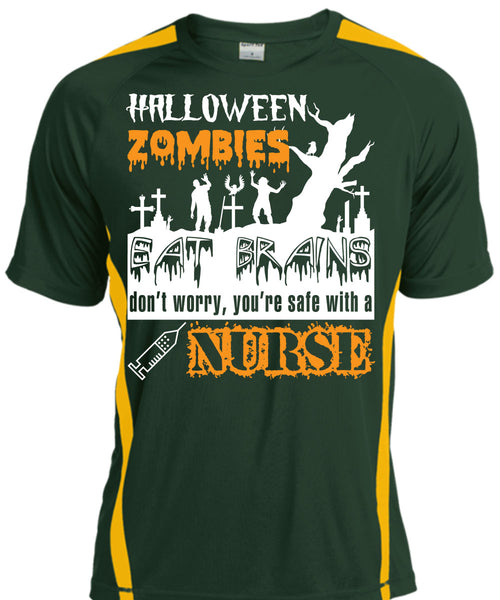 Halloween Zombies Eat Brains T Shirt, You're Safe With A Nurse T Shirt, Cool Shirt