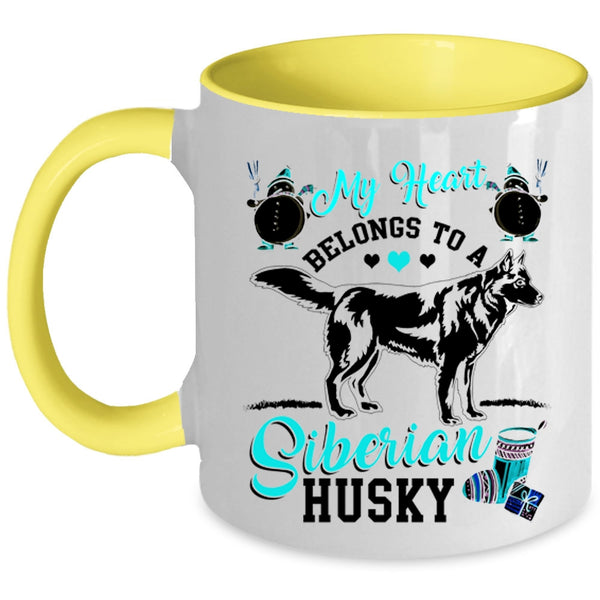 Funny Husky Coffee Mug, My Heart Belongs To A Siberian Husky Accent Mug