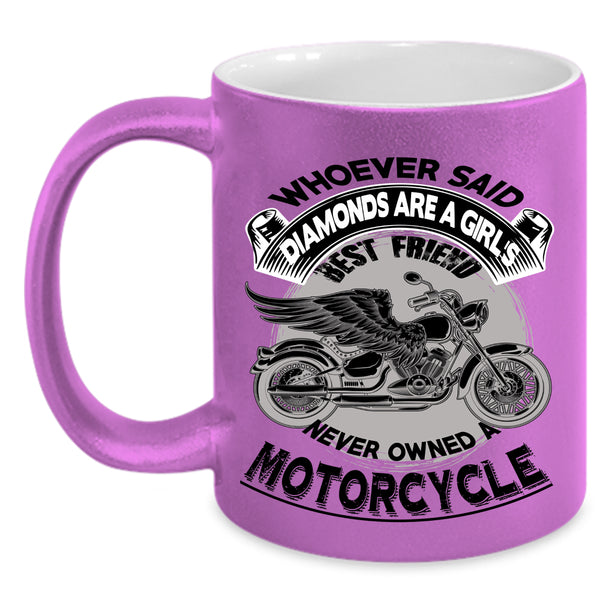 Motorcycle Coffee Mug, Diamonds Are A Girl's Best Friend Accent Mug