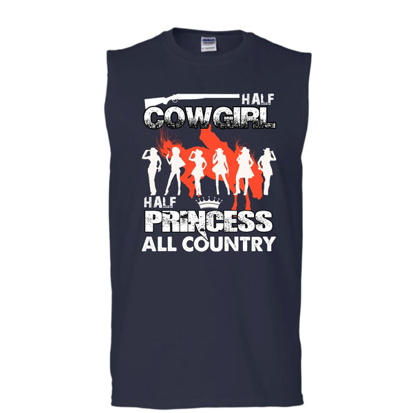 Half Cowgirl T Shirt, Half Princess T Shirt, Cool T Shirt (Men's Cotton Sleeveless)