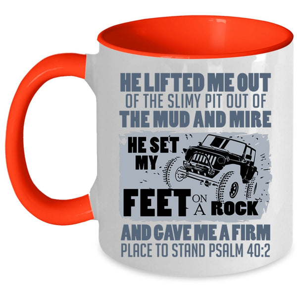 Cool Jeep Guy Coffee Mug, He Set My Feet on A Rock Accent Mug