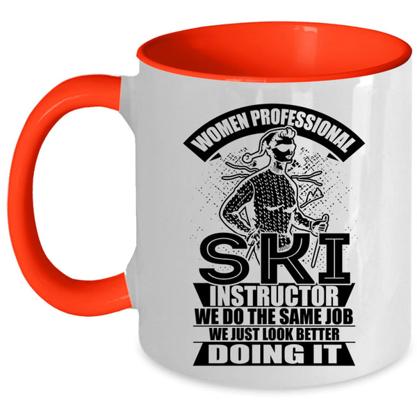 Cool Lady Coffee Mug, Woman Professional Ski Instructor Accent Mug