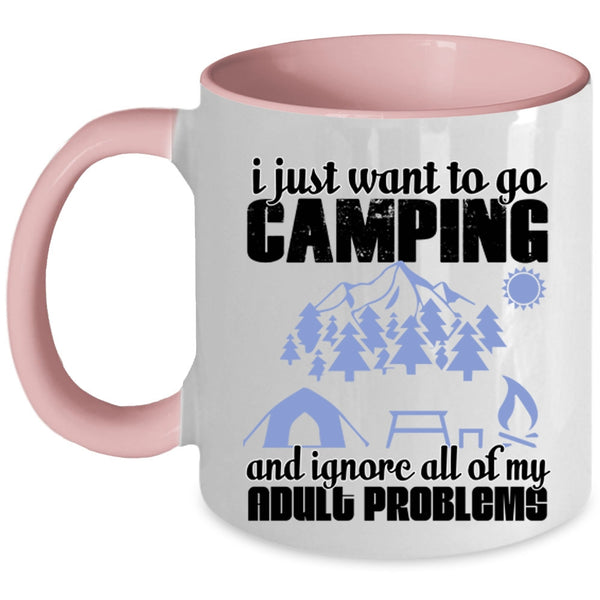 Funny Camping Coffee Mug, I Just Want To Go Camping Accent Mug