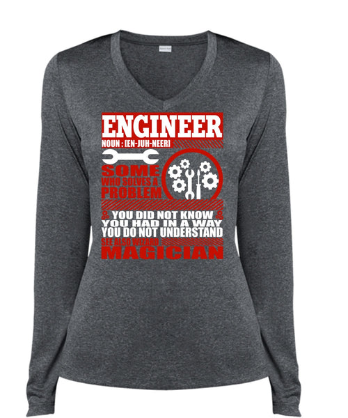 Engineer Who Solves A Problem T Shirt, You Did Not Know T Shirt, Cool Shirt (Ladies LS Heather V-Neck)