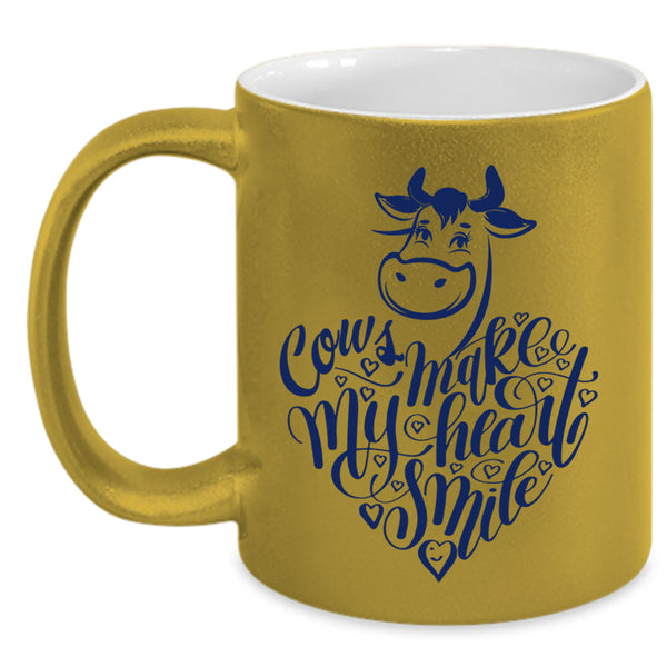 I Love Cows Coffee Mug, Cows Make My Heart Smile Accent Mug