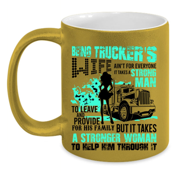 Cool Just Married Coffee Mug, Being Trucker's Wife Accent Mug