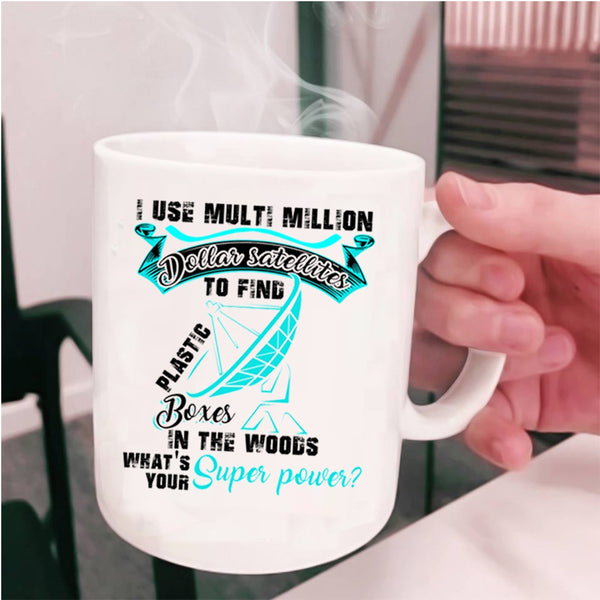 Funny Geocaching Coffee Mug, Plastic Boxes In The Woods Cup