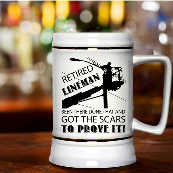 Cool Gift For Grandpa Beer Stein 22oz, Retired Lineman Beer Mug