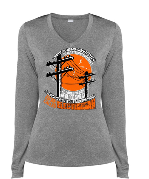 To Be Called Electrician T Shirt, Blood Sweat And Tears T Shirt, Cool Shirt (Ladies LS Heather V-Neck)