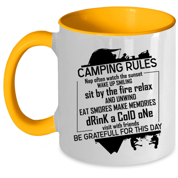 Funny Gift For Camper Coffee Mug, Camping Rules Accent Mug