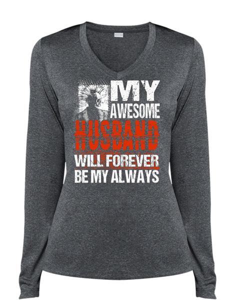 My Awesome Husband T Shirt, Being A Husband T Shirt, Cool Shirt (Ladies LS Heather V-Neck)