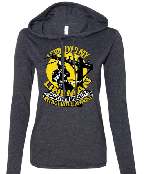 I Survived My Lineman T Shirt, I Love Lineman T Shirt (Anvil Ladies Ringspun Hooded)