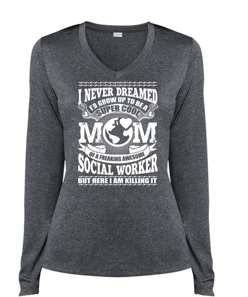 I'd Grow Up To Be A Cool Mom T Shirt, Being A Mom T Shirt, Cool Shirt (Ladies LS Heather V-Neck)
