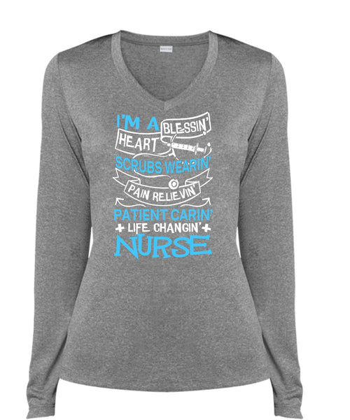 Life Changing Nurse T Shirt, I'm A Blessing Heart T Shirt, Cool Shirt (Ladies LS Heather V-Neck)
