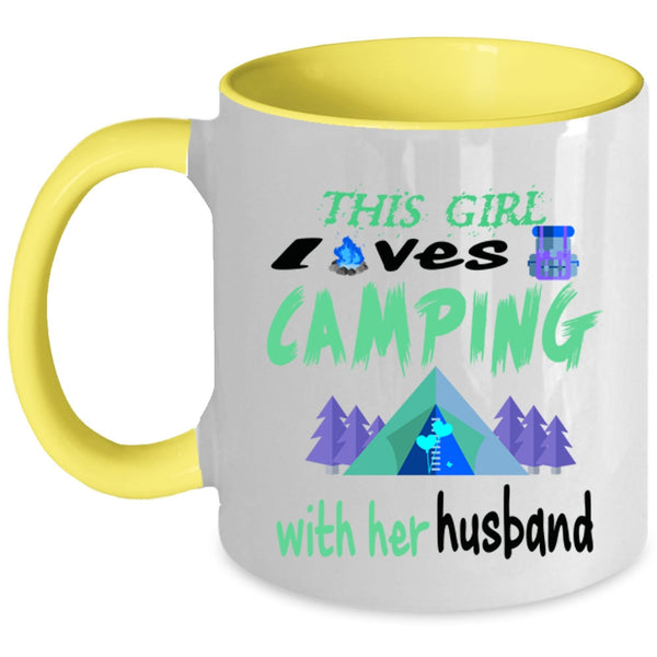 Married Coffee Mug, This Girl Loves Camping With Her Husband Accent Mug