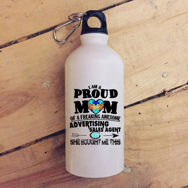 I Am A Proud Mom Of An Advertising Sales Agent 20 oz Stainless Steel Bottle,Funny Outdoor Sports Water Bottle