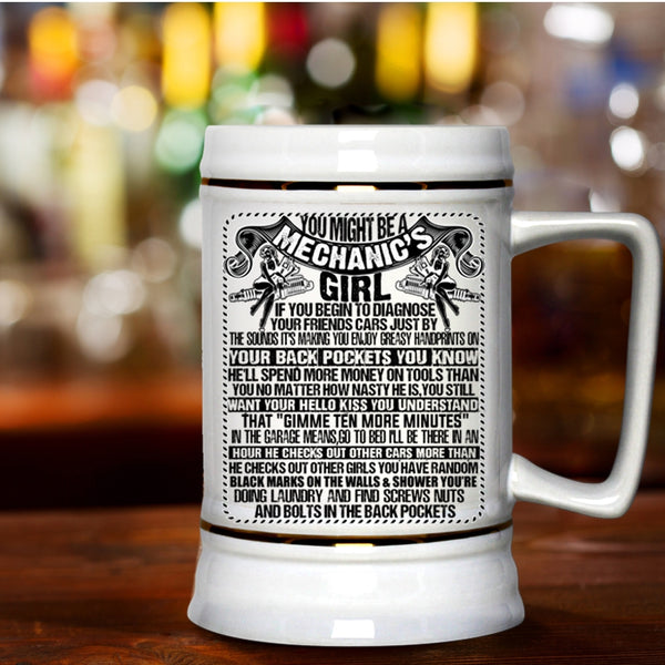 Cute Mechanic's Girl Beer Stein 22oz, You Might Be A Mechanic's Girl Beer Mug