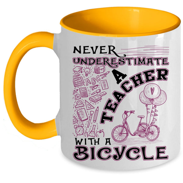 Funny Gift For Teacher Coffee Mug, Teacher With A Bicycle Accent Mug