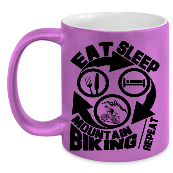 I Love Mountain Biking Coffee Mug, Eat Sleep Mountain Biking Accent Mug