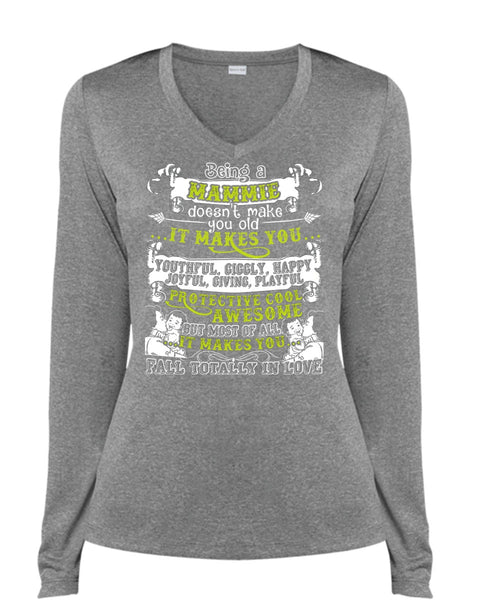 Being A Mammie T Shirt, It Makes You Happy T Shirt, Cool Shirt (Ladies LS Heather V-Neck)