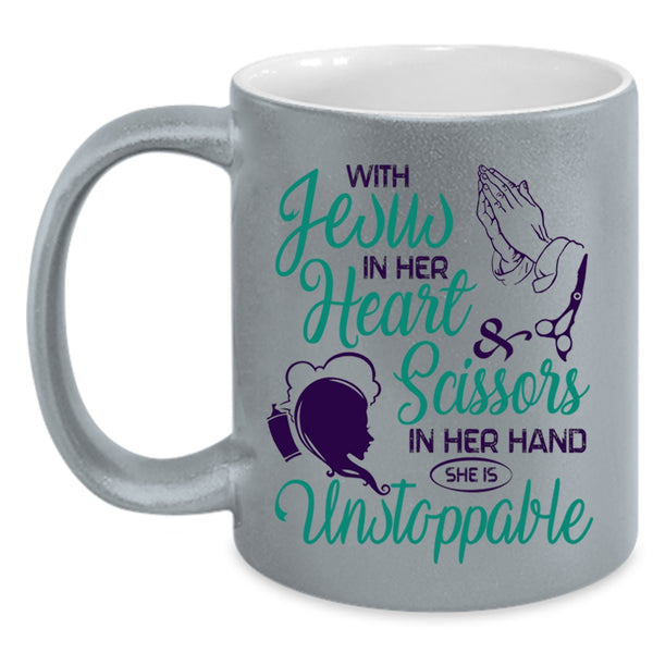 She Is Unstoppable Coffee Mug, With Scissors In Her Hand Accent Mug