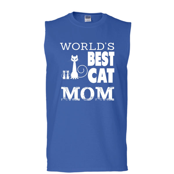 World's Best Cat Mom Shirt, Cool Cat Mama Shirt (Men's Cotton Sleeveless)