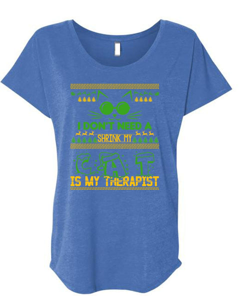 Shrink My Cat Is My Therapist T Shirt, I Love My Cat T Shirt, Cool Shirt (Ladies' Triblend Dolman Sleeve)