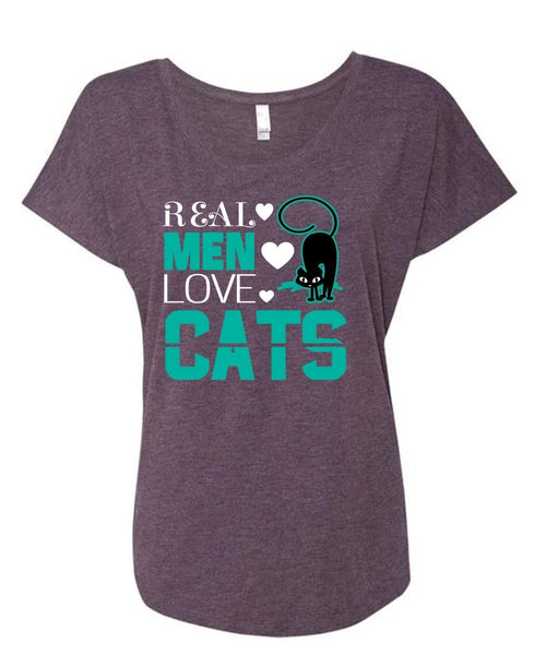 Real Men Love Cats T Shirt, My Pets T Shirt, My Favorite T Shirt (Ladies' Triblend Dolman Sleeve)