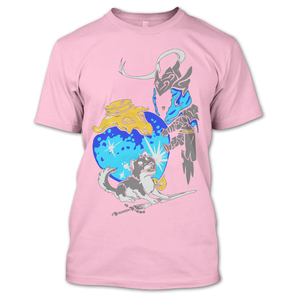 A black t-shirt with the shopify logo