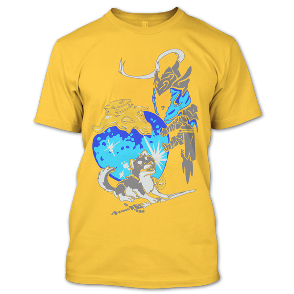 A black t-shirt with the shopify logo