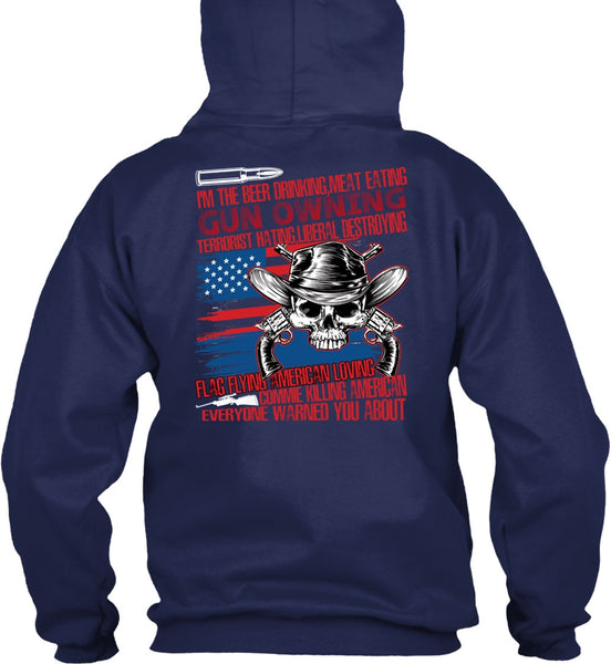 Meat Eating Gun Owning T Shirt, Flag Flying T Shirt