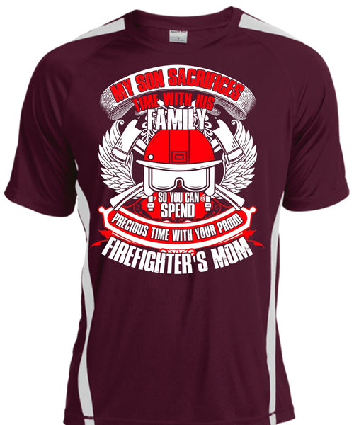 My Son Sacrifices Time T Shirt, Firefighter's Mom T Shirt, Cool Shirt