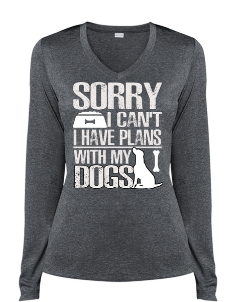 I Have Plans With My Dogs T Shirt, My Favorite T Shirt, Cool Shirt (Ladies LS Heather V-Neck)