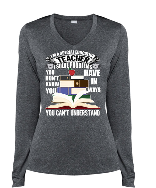 I'm A Special Education Teacher T Shirt, Being A Teacher T Shirt, Cool Shirt (Ladies LS Heather V-Neck)