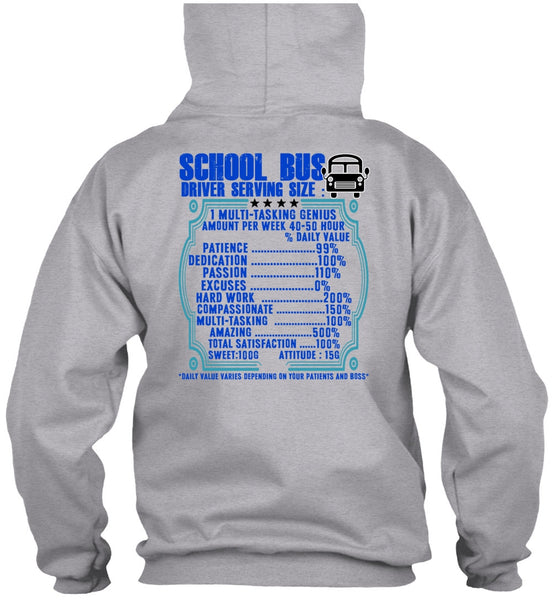 School Bus Driver Serving Size T Shirt, I Love Bus T Shirt