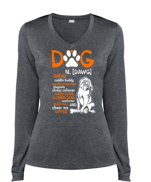 Dog Friend Cuddle Buddy Walking T Shirt, I Love My Dog T Shirt, Cool Shirt (Ladies LS Heather V-Neck)