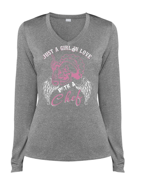 Just A Girl In Love With A Chef T Shirt, Being A Chef T Shirt, Cool Shirt (Ladies LS Heather V-Neck)