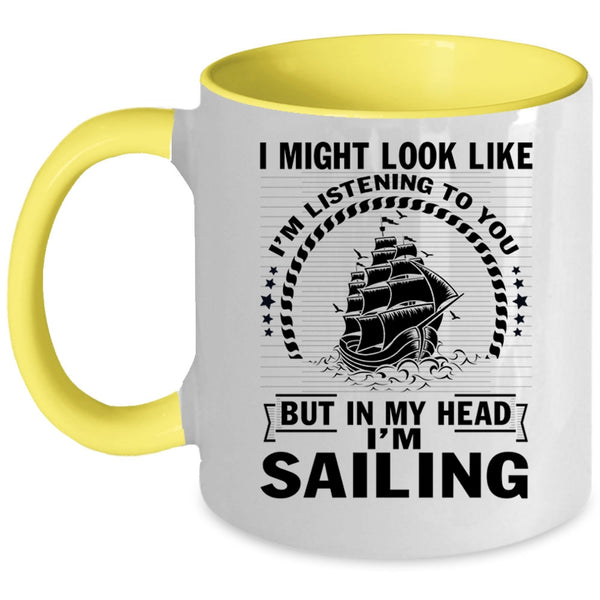 Outdoor Coffee Mug, In My Head I'm Sailing Accent Mug
