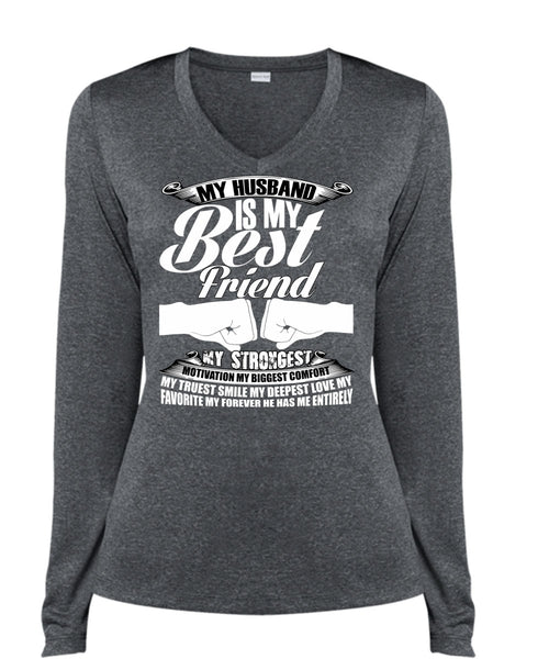 My Husband Is My Best Friend T Shirt, Being A Husband T Shirt, Cool Shirt (Ladies LS Heather V-Neck)