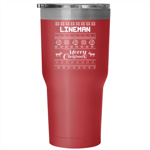 Lineman Tumbler 30 oz Stainless Steel, Merry Christmas Gift For Lineman Travel Mug