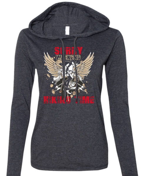 Sorry Weekend Is Hiking Time T Shirt, Being A Hiker T Shirt (Anvil Ladies Ringspun Hooded)