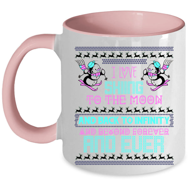 Cute Christmas Coffee Mug, I Love Skiing To The Moon And Back Accent Mug