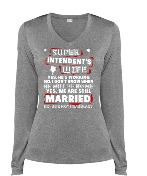 Intendent's Wife T Shirt, We Are Still Married T Shirt, Cool Shirt (Ladies LS Heather V-Neck)