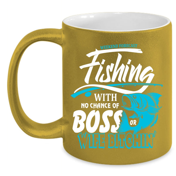 Weekend Forecast Fishing Coffee Mug, Cool Fisher Coffee Cup