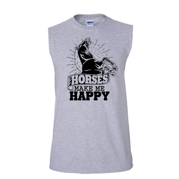 Horses Make Me Happy T Shirt, Coolest Equestrian Tank Top (Men's Cotton Sleeveless)