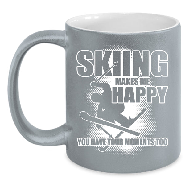 Skiing Makes Me Happy Coffee Mug, I Love Skiing Coffee Cup