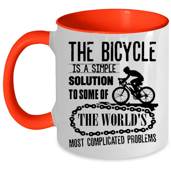 Outdoor Coffee Mug, The Bicycle Is A simple Solution Accent Mug